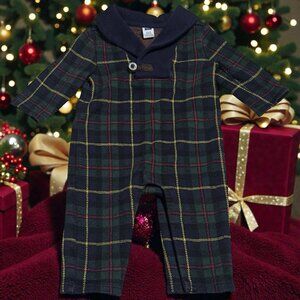Janie and Jack Plaid Button Up One Piece Holiday Christmas Cabincore 3-6mo